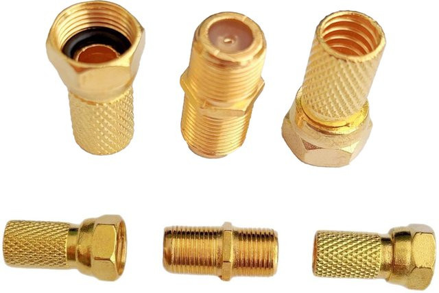 FRHY 10 Stück 75-5 F-Typ Schraubanschlüsse für RG6 Koaxialkabel, vergoldete TV-Antennenadapter im Twist-On-Design für Satellit, Farbe: Gold - Bild 1