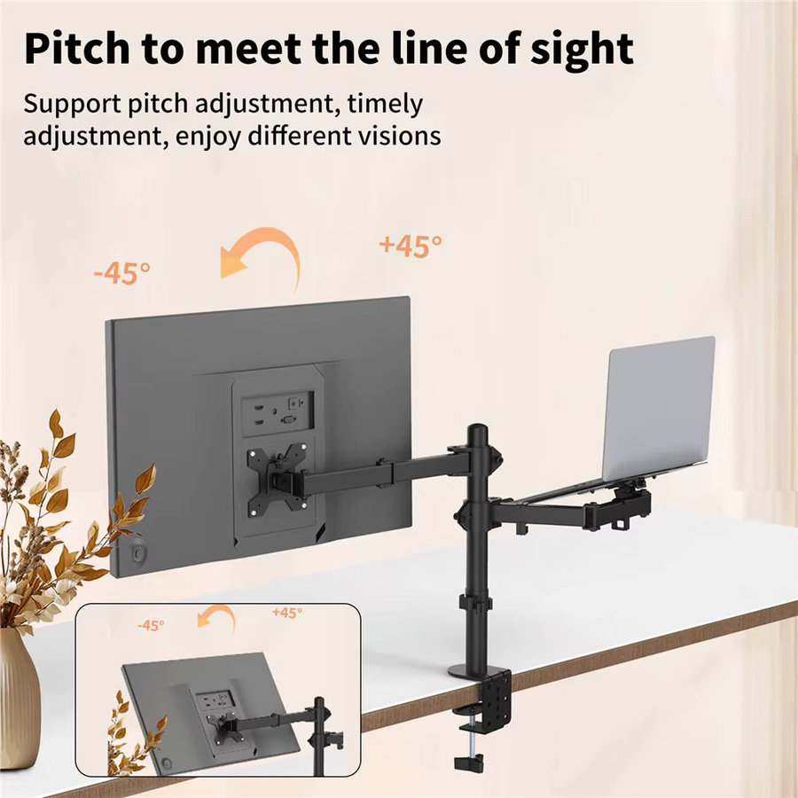 HGTUGO Monitorständer-Riser mit Klemme in Schwarz, verstellbare Computerhalterung mit 360 Grad Rotation für 13-27 Zoll LCD-Monitore und 17-Zoll-Laptops, bis 8 kg belastbar - Bild 3