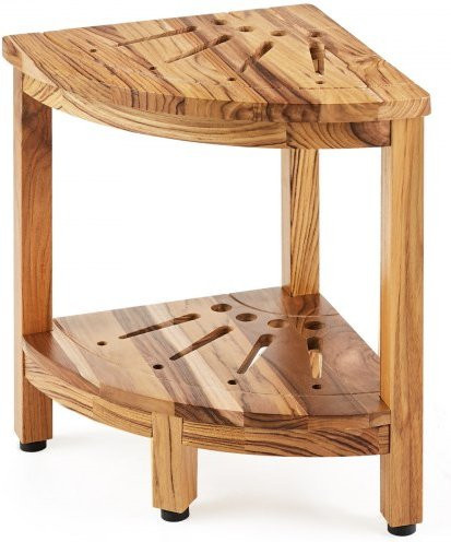 VEVOR Eck-Duschbank aus Teakholz in Braun mit Ablagefach für Bad und Außenbereich, Höhe: 43 cm, Radius: 30,5 cm - Bild 1