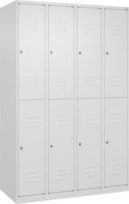 C+P Doppelstock-Spind Classic PLUS mit 4 Abteilen, Weiß, H x B x T: 185 x 120 x 50 cm, mit Zylinderschloss und Soft-Close-Türen - Bild 1
