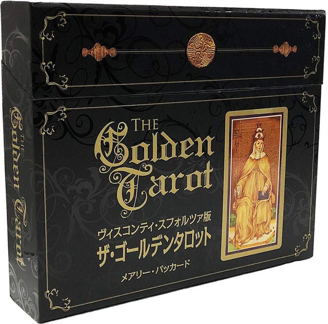 Sliema Japan Products Visconti-Sforza Edition Der Goldene Tarot, 78 Karten, 144-seitiges Begleitbuch, Tarot-Tuch, black - Bild 1
