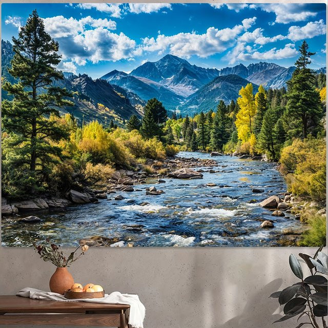 VIKAMA Landschaftsgemälde Wandteppich in Mehrfarbig mit abstraktem Herbst-Design als moderne Wanddekoration - Bild 1