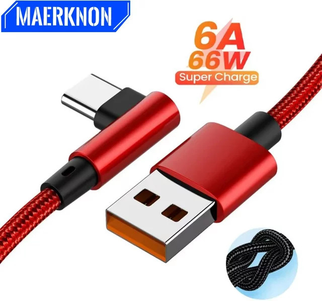 USB Typ C Ladekabel mit 90-Grad-Winkel, 66W Ultraschnelles Datenkabel für iPhone, Samsung S24 und Xiaomi 14, blau geflochten - Bild 1