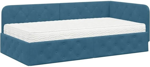 vidaXL Eckbettgestell mit Matratze und Kopfteil in Blau, Samt, B/T/H: 100 x 200 x 104 cm