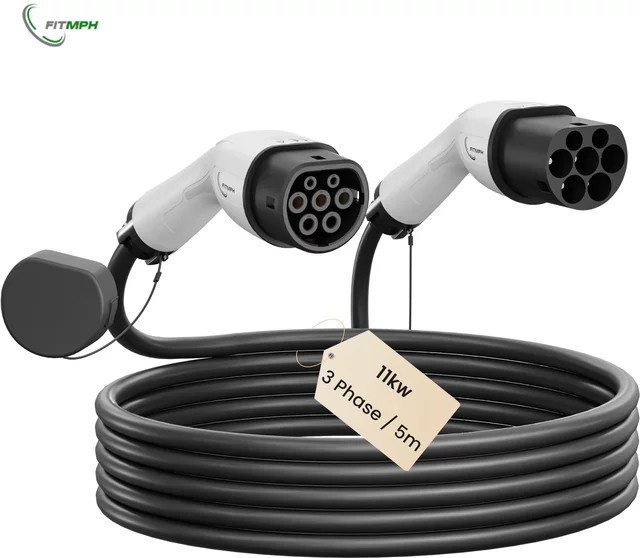 FITMPH Typ 2 EV-Ladekabel 5m für Elektroautos und AC-Ladestationen, 11kW 16A, 3-Phasen, IEC62196-2 - Bild 1