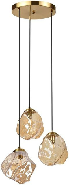 Lamkur Pendelleuchte in Weiß und Amber aus Glas und Metall mit 3 E14 Fassungen, B/T/H: 47 x 47 x 120 cm - Bild 1