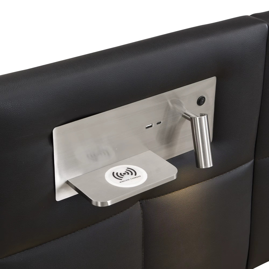 KOMHTOM Polsterbett mit Hydraulik-Stauraum, USB-Anschluss und kabellosem Laden, B/T: 180 x 200 cm, Grau/Schwarz - Bild 4