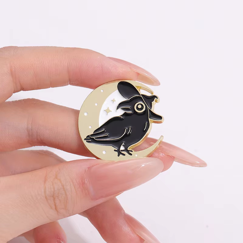 Vogel's Brosche, Krähe Vogel Schädel, Emaille, Metall, Kinder - Bild 3