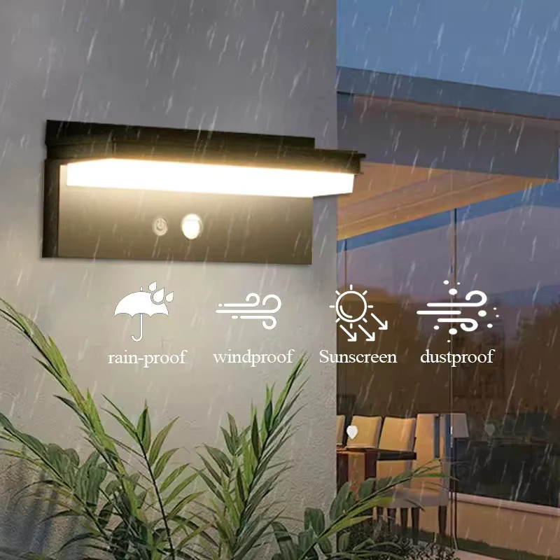VENUSWING Solarstrom-Wandleuchte in Schwarz mit Bewegungsmelder, IPX5 wasserdicht, moderne Gartenbeleuchtung mit warmweißem Licht - Bild 4