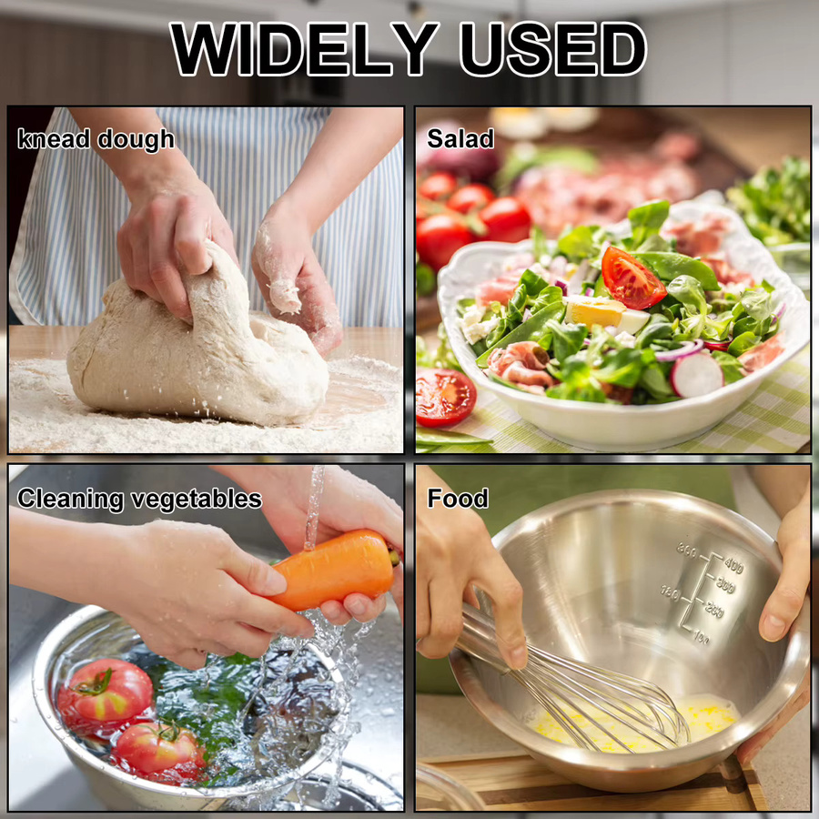 5-teiliges Willstar Rührschüssel-Set aus Edelstahl in Silber, runde Nistschüsseln für die Küche zum Kochen, Backen und zur Lebensmittelaufbewahrung - Bild 5