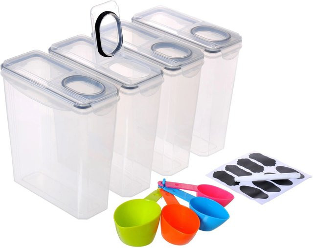 Relaxdays Vorratsdosen Set 4-teilig aus Kunststoff, Transparent/Schwarz, luftdicht, B: 25 cm, T: 24 cm, H: 11,5 cm, 3,7 Liter - Bild 1