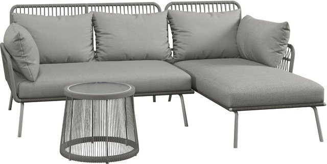 Outsunny 3-teiliges Gartenmöbel-Set in L-Form mit Polyrattan und weichen Kissen, Hellgrau, B/T/H: 125 x 77 x 82 cm - Bild 1