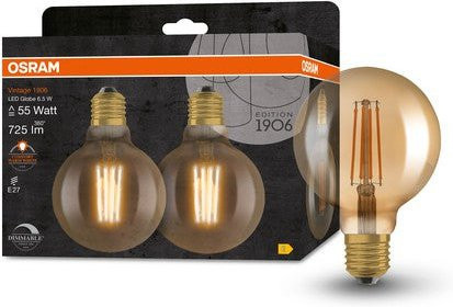 Osram LED-Lampe GLOBE95 Filament Vintage dimmbar E27 6.5W Warmweiß Gold/Messing 2er Pack Durchmesser: 9,5 cm, Höhe: 9,5 cm - Bild 2