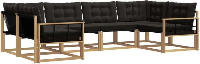 vidaXL Outdoor-Sofagarnitur in L-Form aus Akazienholz mit Kissen, Weiß und Schwarz - Bild 1