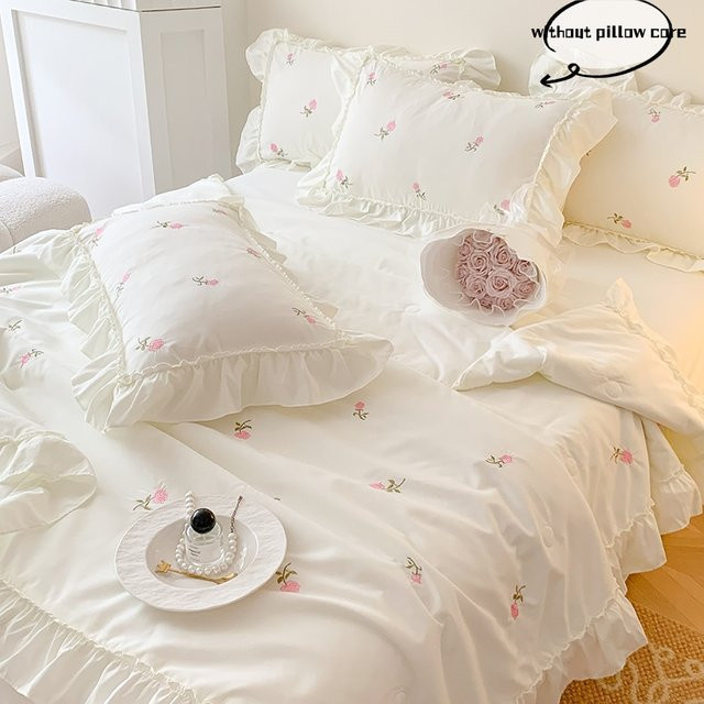 3er-Set Rose Stickerei Spitze Steppdecke mit Kissenbezug in Schwarz und Weiß, florales Design im Shabby Chic für Sommer und Klimaanlage, B/T: 200 x 150 cm - Bild 1