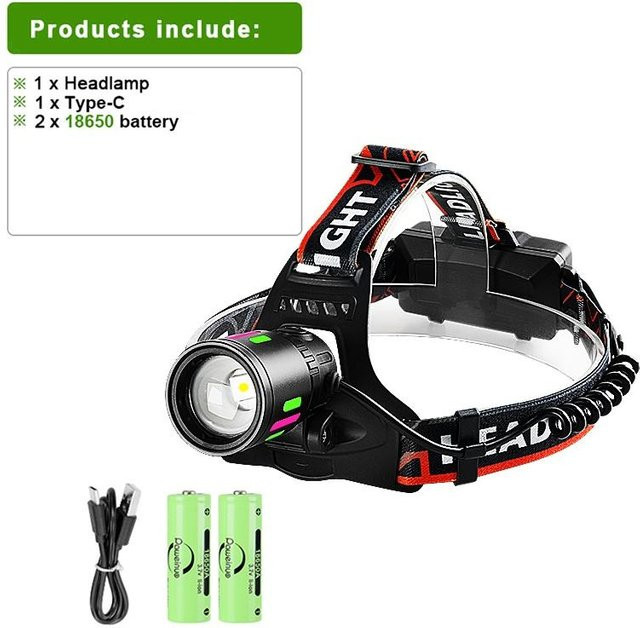 Pawell Superheller LED-Scheinwerfer 300W Wasserdichte Outdoor-Kopflaterne mit Akku in Schwarz - Bild 1