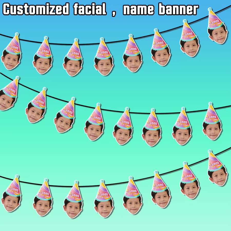 Personalisiertes Cyuan Geburtstagswimpelbanner mit Gesichtsfoto für Erwachsene, 8 oder 16 Stück, Mehrfarbig - Bild 3