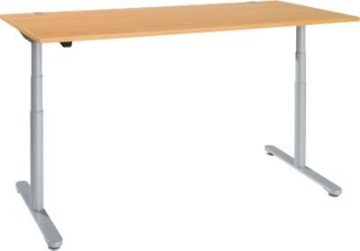 Elektrisch höhenverstellbarer Schreibtisch von SCHÄFER mit T-Fuß Rundrohr in Buche und Weißaluminium, B/T/H: 180 x 80 x 63,4-129,4 cm - Bild 1
