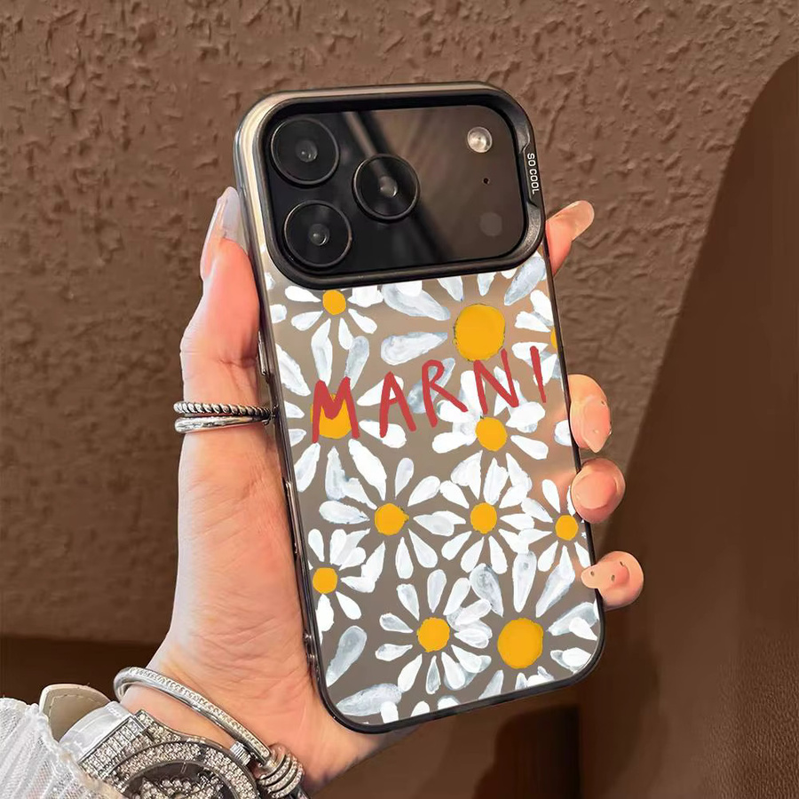 M-Marni Blumen Handyhülle für iPhone 11 bis 17 Pro Max, mehrfarbig, matt mit Laser-Effekt und Aurora-Design - Bild 2