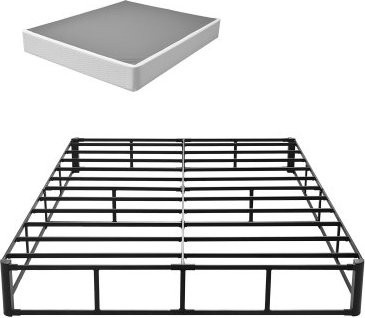 VEVOR Box Spring Bettgestell Queen Size aus Metall und grauem Stoff, B/T/H: 151 x 201 x 23 cm - Bild 1