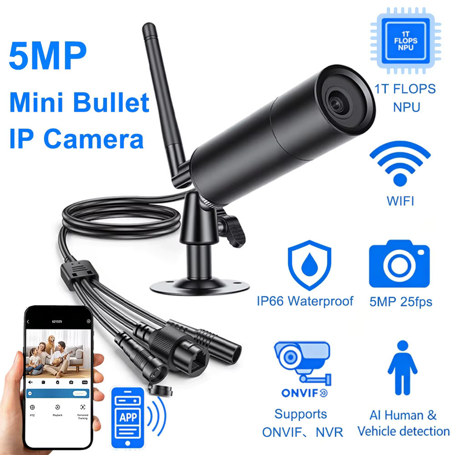 Awapow 5MP Mini-IP-Kamera POE Bullet-Kamera Schwarz Outdoor mit Starlight-Sicherheitsüberwachung und HD-Aufnahme in Schwarz - Bild 6