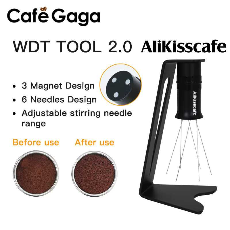 CafeGaGa Espresso WDT Tool Kaffee Nadeln Verteiler aus Edelstahl mit Magnethalterung und verstellbarem Rührbereich in Silber oder Schwarz - Bild 3