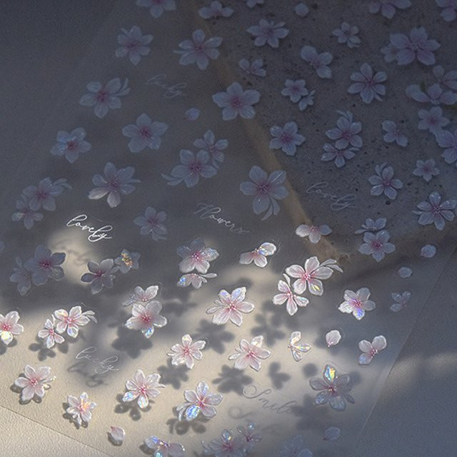 Rhstoe Nail Art Aufkleber, rosa Kirschblüten, schimmernd - Bild 1