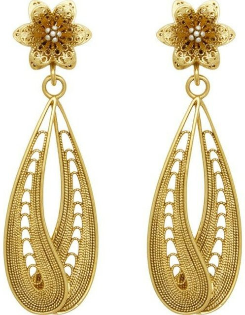 YoYo Ohrringe, Blumen, goldfarben, Perle, Damen, Vintage - Bild 1