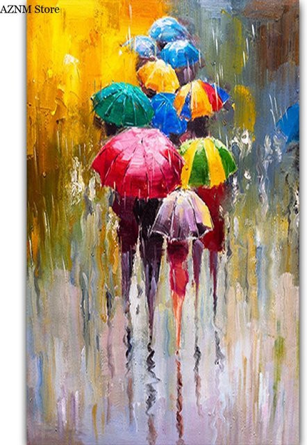 Potdemiel Leinwandmalerei Regenschirm Landschaft Wandkunst in Bunt für Wohnzimmer und Schlafzimmer - Bild 1