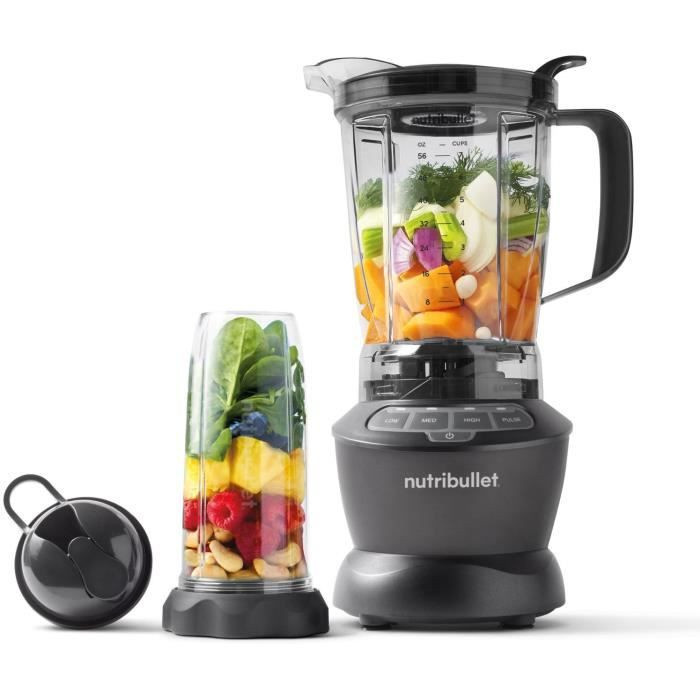 NutriBullet Combo Standmixer NBF500DG Schwarz 1200 Watt mit 1,65 l Krug und 2 Bechern inklusive Reisedeckeln BPA-frei - Bild 2