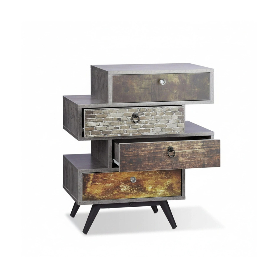 Relaxdays Schubladenkommode im Industrie Stil aus MDF und Eisen in Steingrau mit 4 Schubladen, B/T/H: 68,5 x 60 x 40 cm - Bild 2