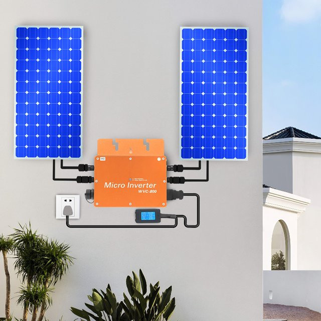 800 W Solar-Wechselrichter mit LCD-Display in Gold, 22–50 VDC zu 120 V/230 V AC, EU-Stecker - Bild 1