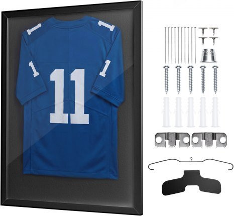 VEVOR Trikotrahmen aus Holz in Schwarz mit UV-Schutz und Metallaufhänger, Trikotvitrine für Sporttrikots, B/H/T: 70 x 90 x 3 cm - Bild 1