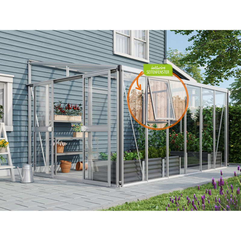 Vitavia Anlehn-Gewächshaus Athena 10200 aus Aluminium in Silber mit 10,2 m² Fläche und Polycarbonat-Verglasung - Bild 3
