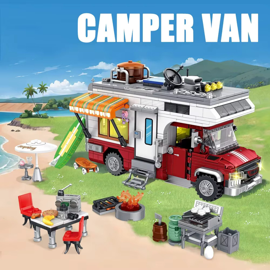 ZKZC MOC Camper-Van Modellbaustein Set mit LED-Beleuchtung in Mehrfarbig - Bild 2