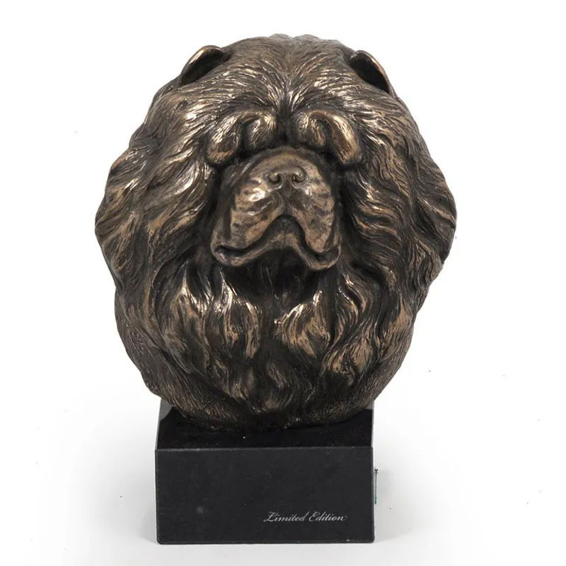 Chow Chow Hundestatue Art-Dog als Büste auf Steinsockel in Braun - Bild 4