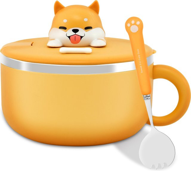 Willstar Ramen Schüssel aus Edelstahl mit Deckel und Spork in Orange, 1200 ml - Bild 1
