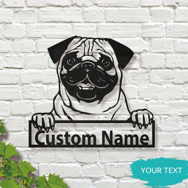 Personalisierte Mops Wandkunst aus Metall in Schwarz von Hello Young – Individuelles Namensschild als moderne Tier-Dekoration zum Aufhängen - Bild 1