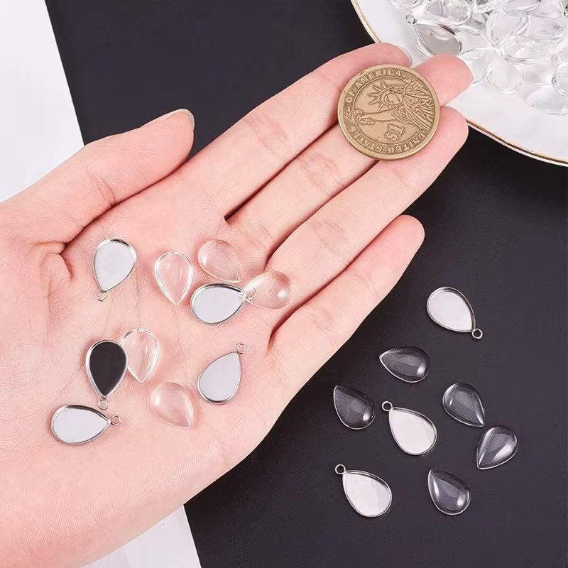 Lünetten-Anhängerrohlinge, Tropfen-Anhänger-Tabletts, Glas-Cabochons, klare Kuppel - Bild 2