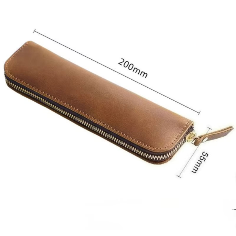 Vintage Leder-Stiftetui als Schreibwarenhalter und Aufbewahrungstasche mit Reißverschluss in Schwarz oder Braun - Bild 4