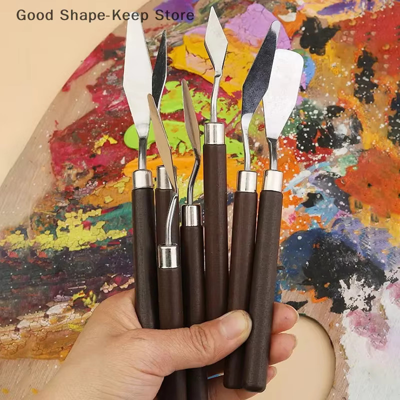 7er Set Malmesser aus Edelstahl und Holz für Gouache, Aquarell und Mixed Media - Bild 4