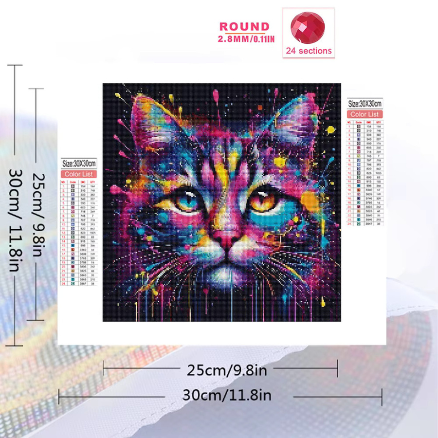 EverShine Diamantmalerei Bastelset Katze Motiv mit runden Diamanten in Multicolour, B/H: 20 x 20 cm - Bild 2