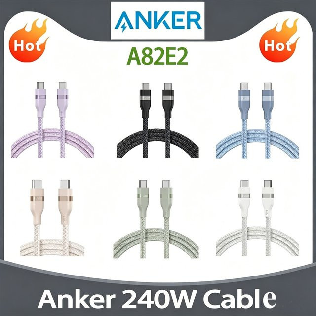 Anker A82E2 USB-C zu USB-C Schnellladekabel 240W aus recyceltem geflochtenem Material in Blau - Bild 1