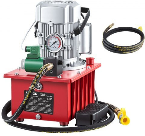 VEVOR Elektrische Hydraulikpumpe 750W 10.000 PSI Single Acting Power Pack Unit mit Magnetventil und Fußschalter, Rot, 8l - Bild 1