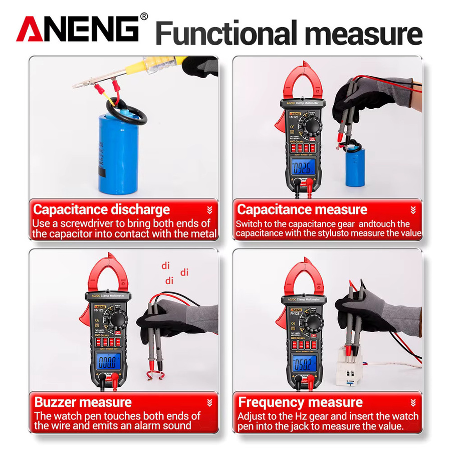 ANENG PN128 Digitales Zangenamperemeter True RMS mit NCV Funktion für AC/DC Strom und Spannung in Rot - Bild 5