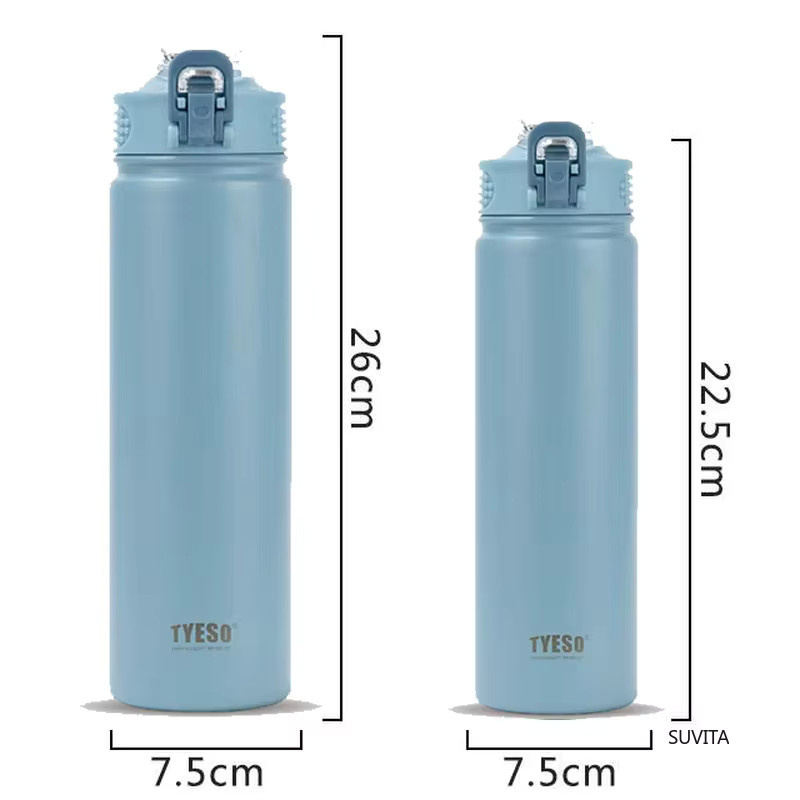 TYESO Thermos-Wasserflasche aus Edelstahl mit Strohhalm, Sportbecher für Heiß- und Kaltgetränke, Farbe: Weiß, Volumen: 600 ml oder 750 ml - Bild 4