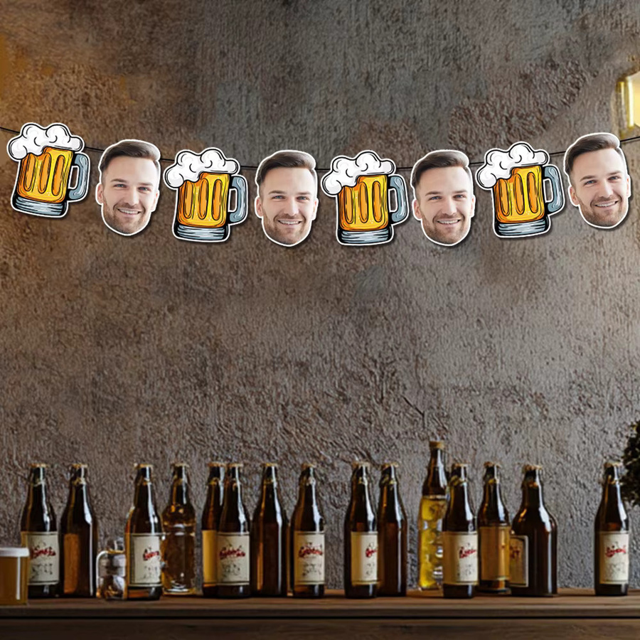 Personalisierte Bier-Thema Party-Girlande aus Papier mit individuellem Gesicht für Geburtstag und Jubiläum, Mehrfarbig - Bild 3