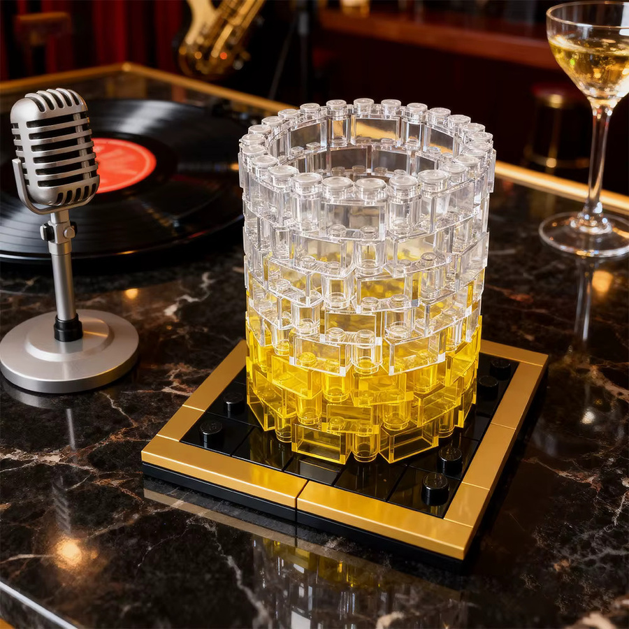 GOBRICKS Whisky-Glas-Baustein-Set, Nachbildung eines Glases mit vergoldetem Untersetzer, Heimdekoration, Ziegelspielzeug für Erwachsene - Bild 2