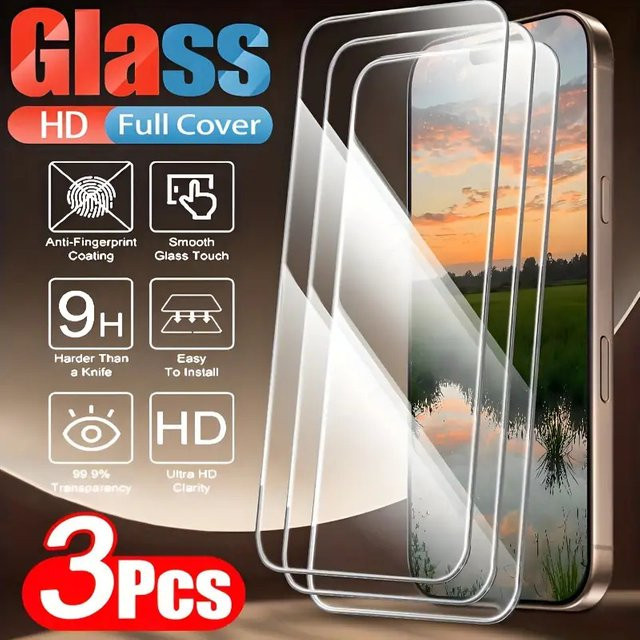 3er-Pack HD Displayschutz aus gehärtetem Glas für Apple iPhone (kompatibel mit iPhone 17, 16, 15, 14, 13, 12, 11, XS, X, XR), transparent - Bild 1