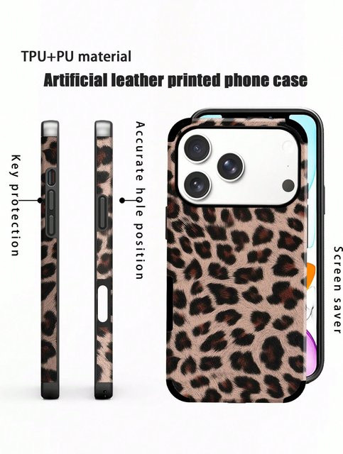 Handyhülle mit Leopardenmuster aus weichem PU-Leder für iPhone 11 bis iPhone 17 in Braun und Multicolour - Bild 1